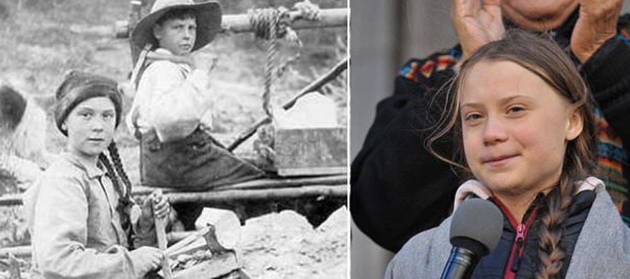 Greta Thunberg (der) y la foto encontrada por la Universidad de Washington.