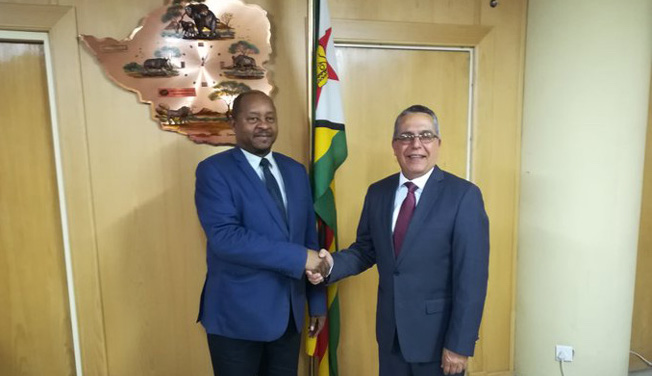 El ministro de Salud de Zimbabue, Obadiah Moyo (izq) y el vicecanciller cubano Marcelino Medina.