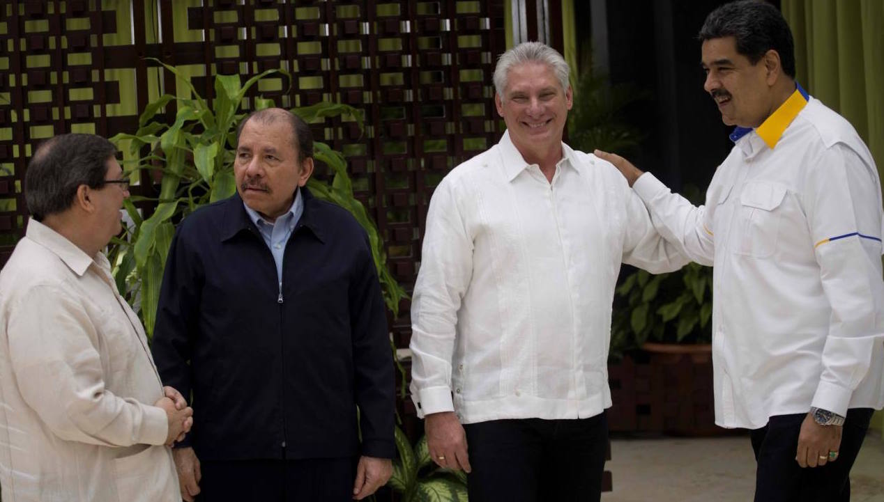 Desde la izquierda: Bruno Rodríguez, Daniel Ortega, Miguel Díaz-Canel y Nicolás Maduro en La Habana.