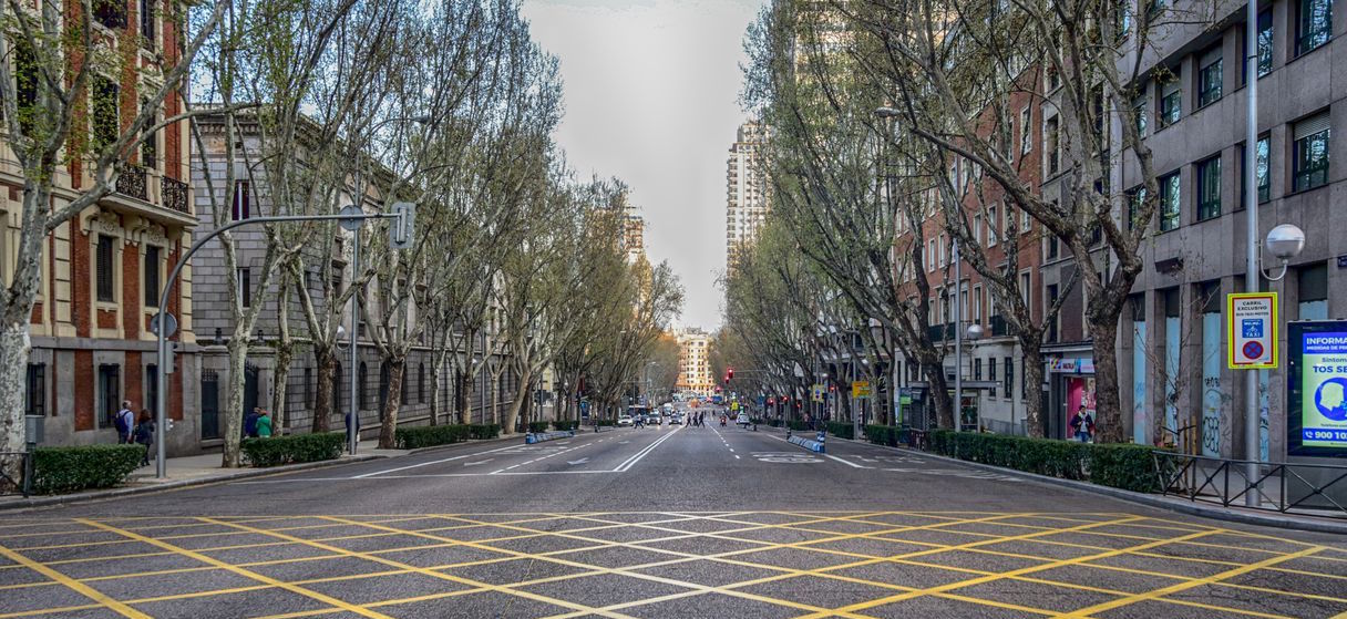 La calle Princesa, de Madrid, vacía.