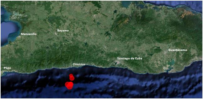 Imagen ilustrativa de la localización de sismos en Cuba.