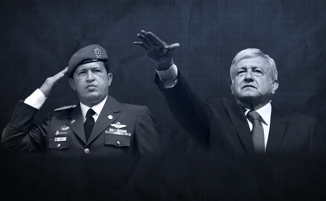 Hugo Chávez y Andrés Manuel López Obrador en una fotocomposición.