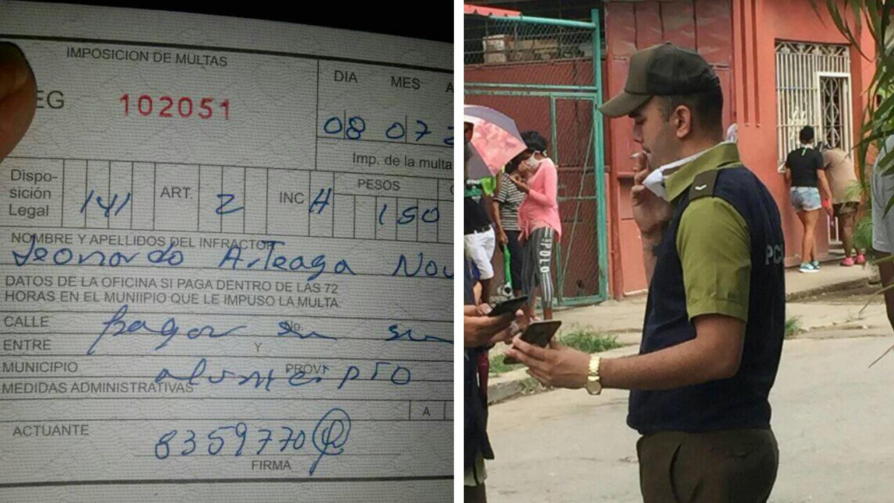 La multa de 150 pesos y el policía fumando.