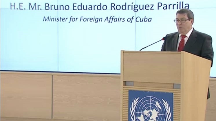 Bruno Rodríguez al anunciar la candidatura de La Habana al Consejo de Derechos Humanos.