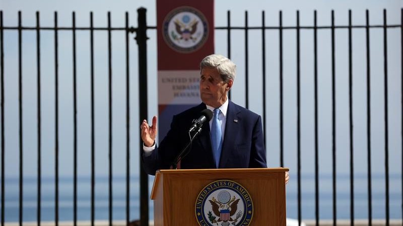 John Kerry durante la inauguración de la Embajada de EEUU en La Habana, en 2015.