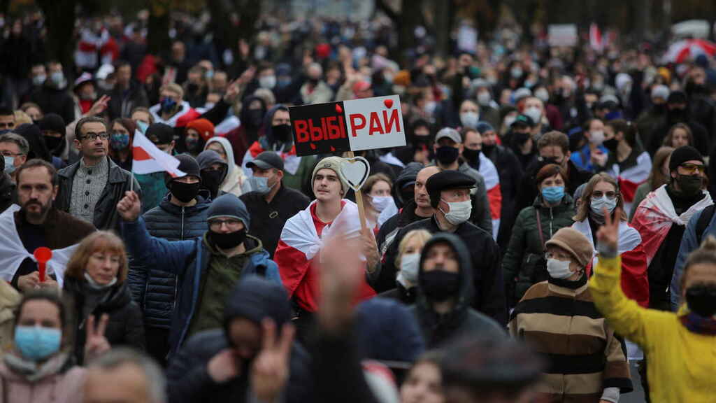 Manifestantes en Bielorrusia el domingo.