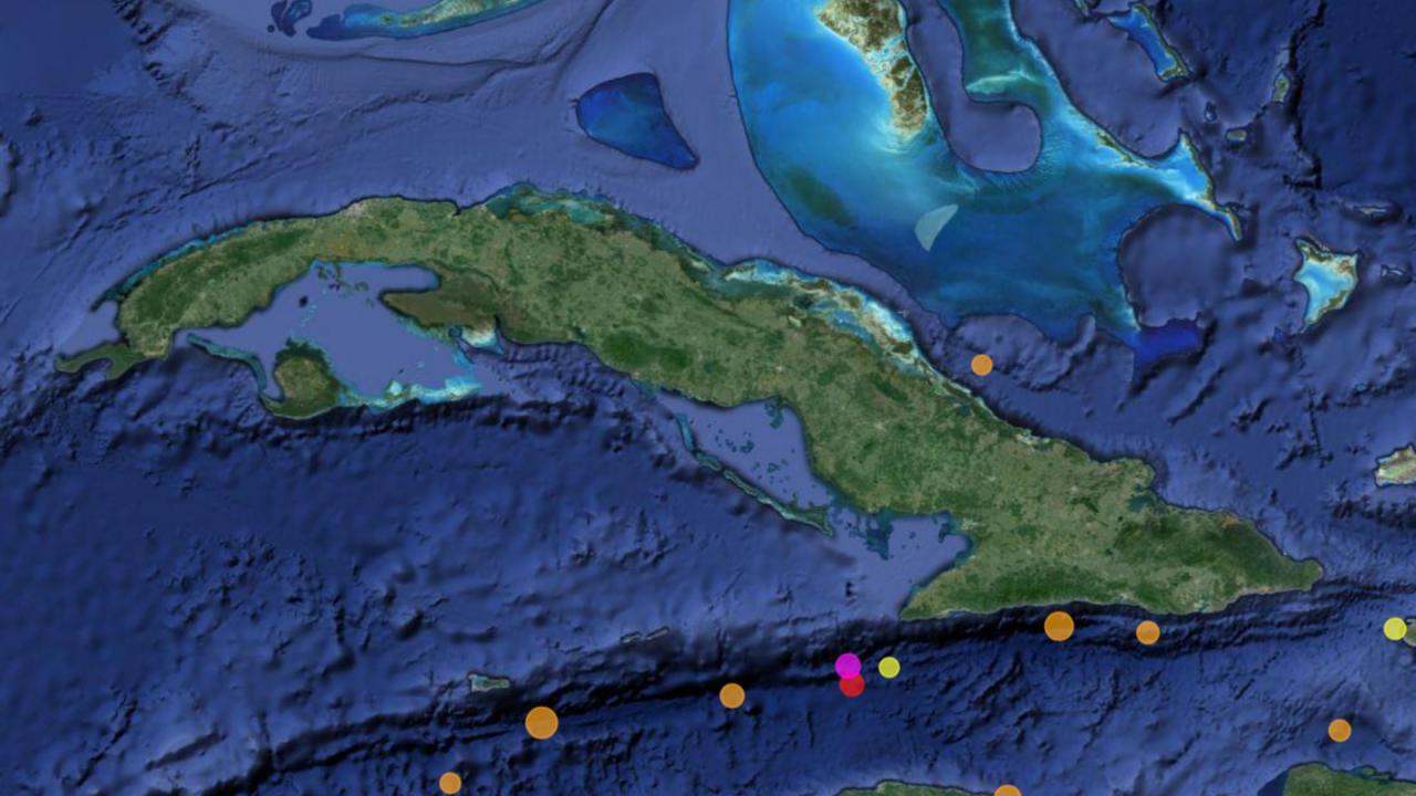 Mapa con sismos en Cuba en los últimos siete días. 
