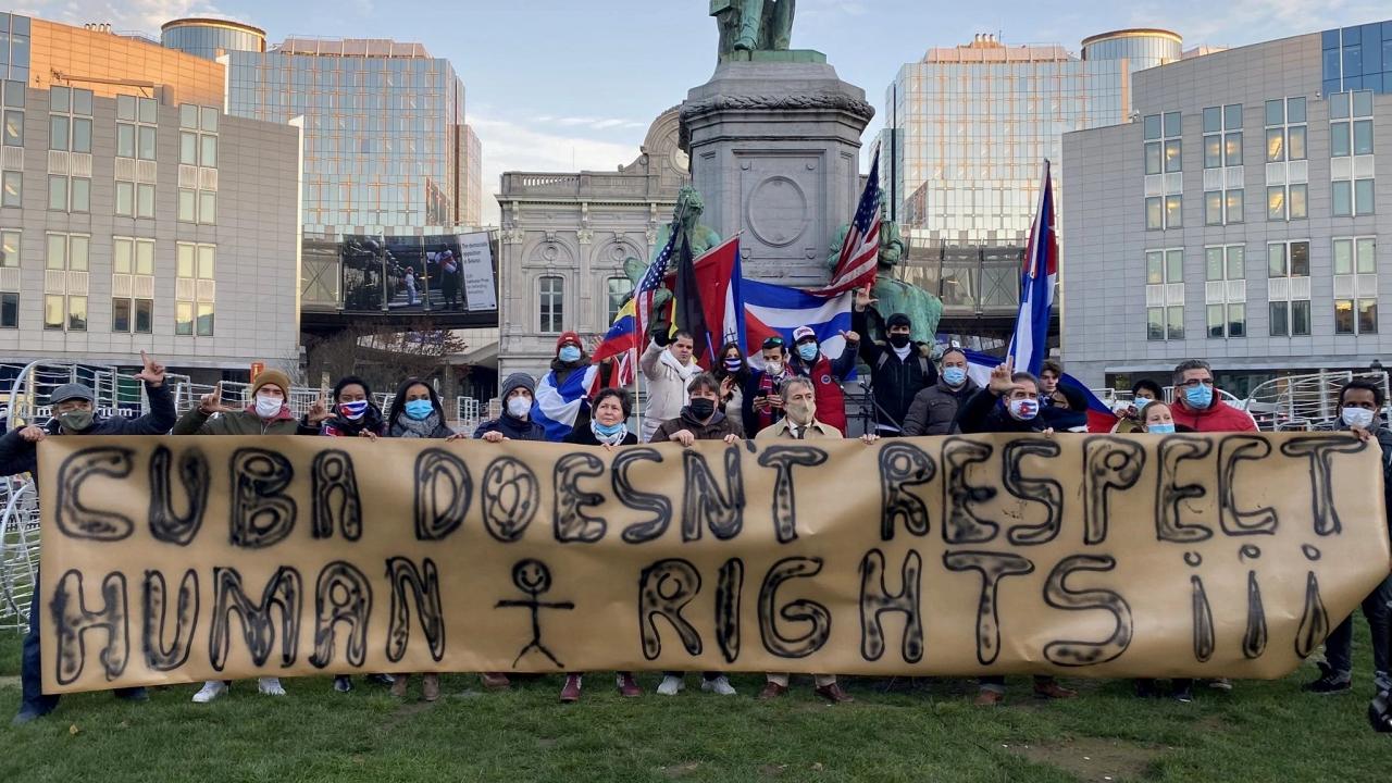 Manifestación de exiliados cubanos en Europa.