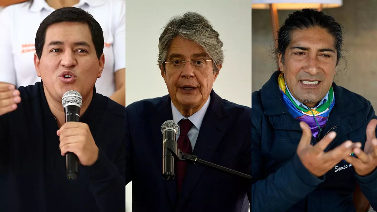 Arauz, Lasso y Pérez, candidatos a la presidencia de Ecuador.
