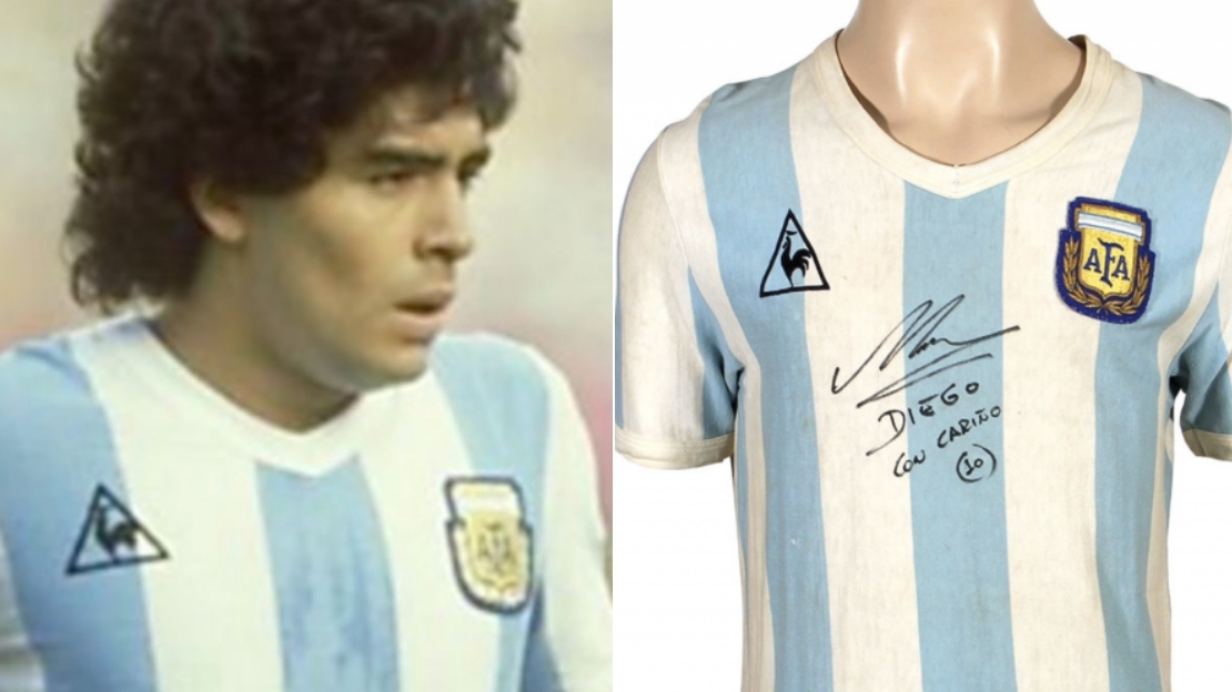 Maradona y la camiseta a subasta.