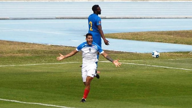 El delantero cubano Onel Hernández celebra su primer gol con la selección cubana. 
