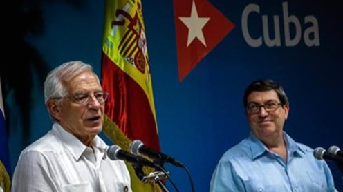 El Alto Represenante de Asuntos Exteriores de la UE, Josep Borrell, junto al canciller cubano Bruno Rodríguez, en La Habana, en 2019 