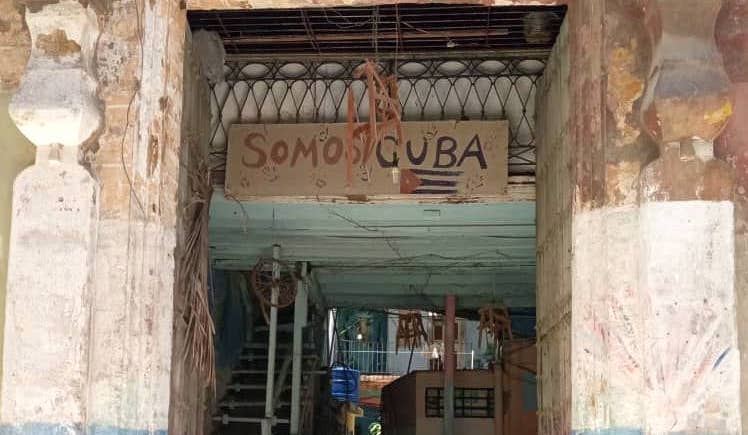 Entrance to a building site in Havana.