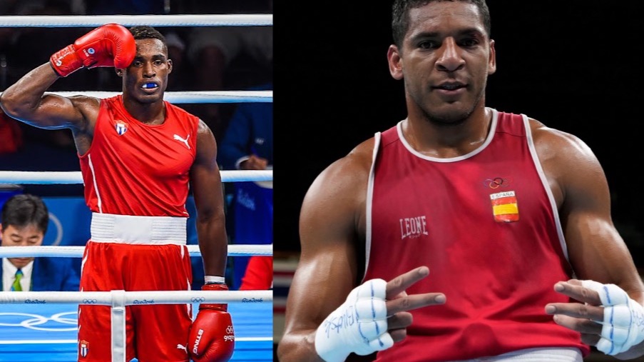 Los boxeadores cubanos Julio César La Cruz y Enmanuel Reyes Plá.