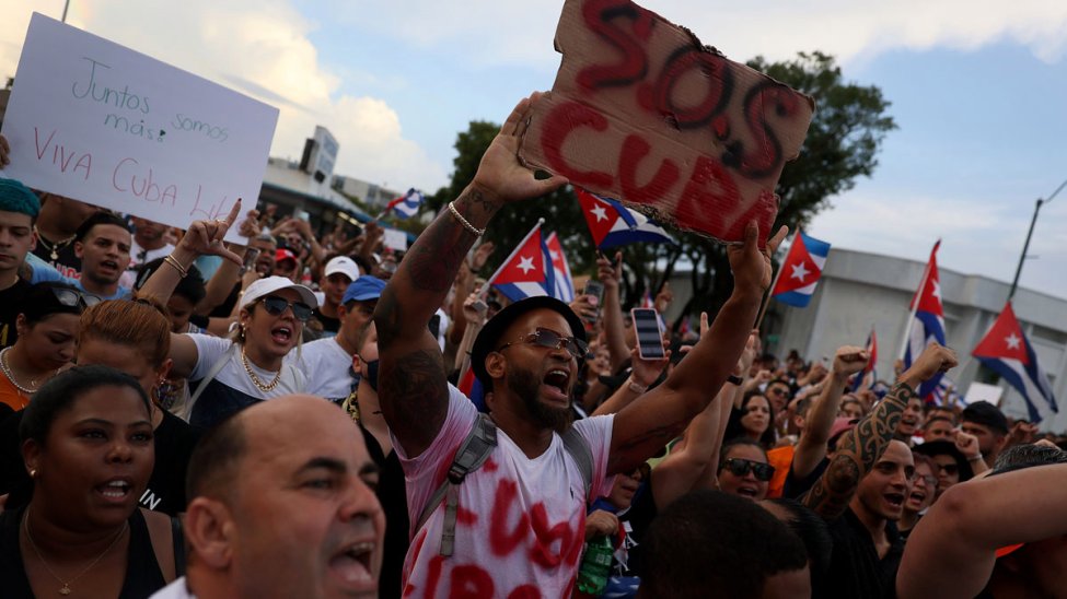 Manifestación de apoyo a las protestas en Cuba.