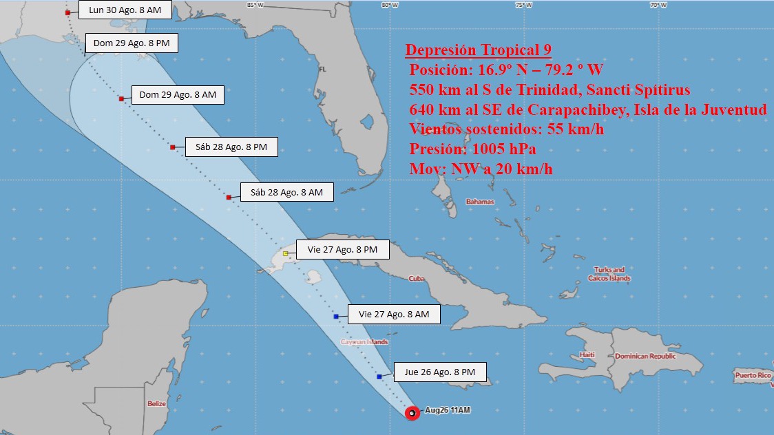 Pronósticos del trayecto de la depresión tropical.