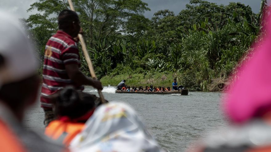 Migrants crossing the Darien Jungle.