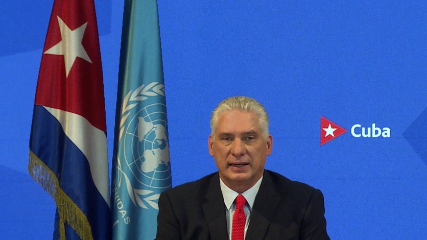 Miguel Díaz-Canel al intervenir ante la ONU.