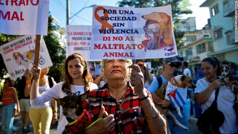 Cubanos protestan contra el maltrato animal en La Habana.