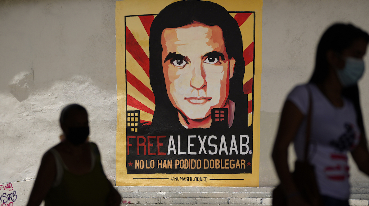 Cartel a favor de Alex Saab, en Caracas.