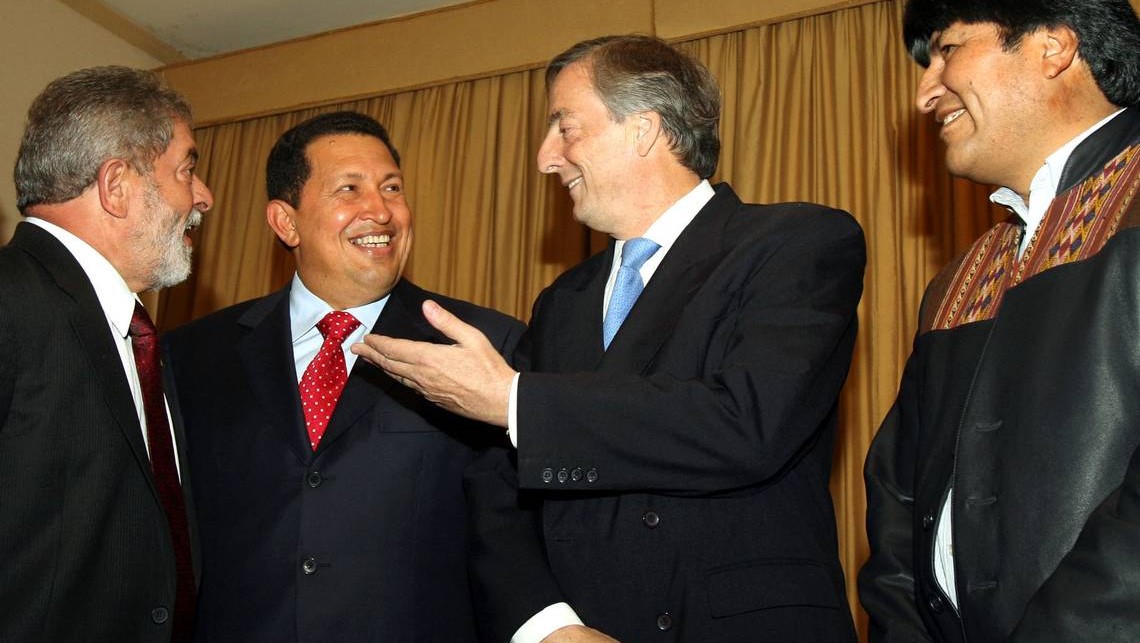 Lula da Silva, Hugo Chávez, Néstor Kirchner y Evo Morales.