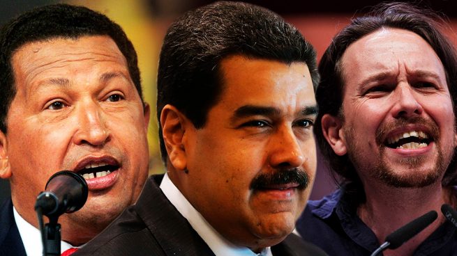 Hugo Chávez, Nicolás Maduro y Pablo Iglesias.