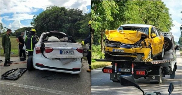 Los dos autos implicados en el accidente en Ciego de Ávila.