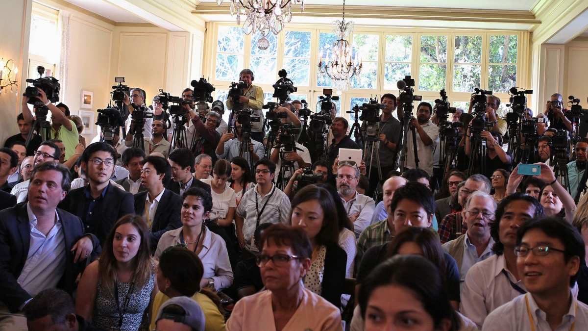 Un grupo de periodistas extranjeros en La Habana.