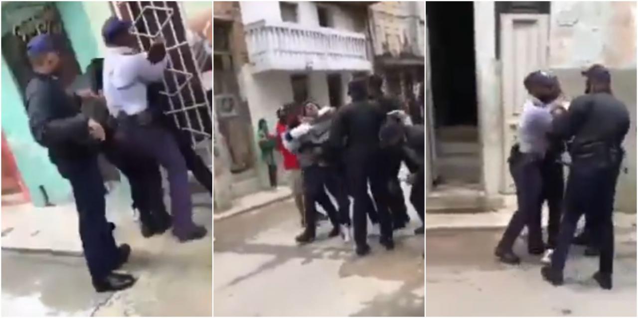 Brutal detención de un joven por la Policía cubana.