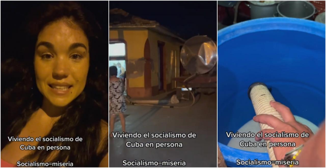 Una turista española graba el momento en que llega la leche a una bodega cubana.