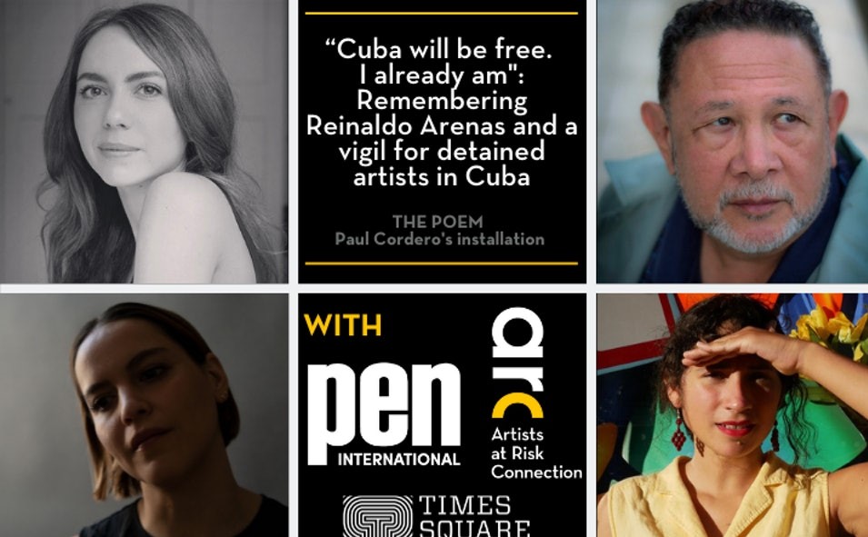 Cartel de la vigilia por Reinaldo Arenas y los artistas cubanos presos, el 6 de abril en Nueva York.