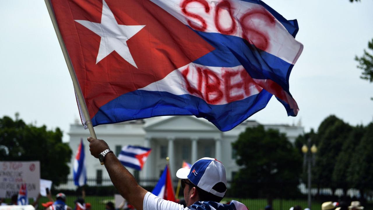 Manifestación de cubanos en Washington tras las protestas del 11J.