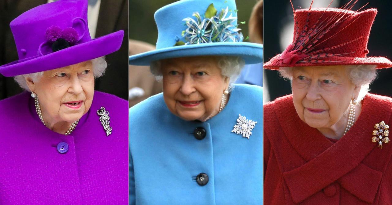 Tres imágenes de Isabel II de Inglaterra.