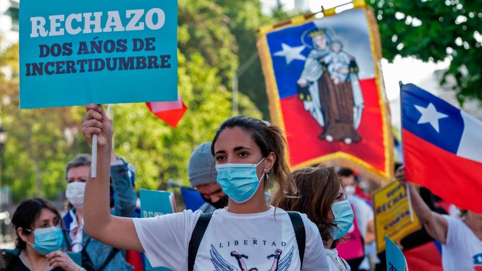 Manifestación pública en rechazo a la nueva Constitución de Chile, 2021.