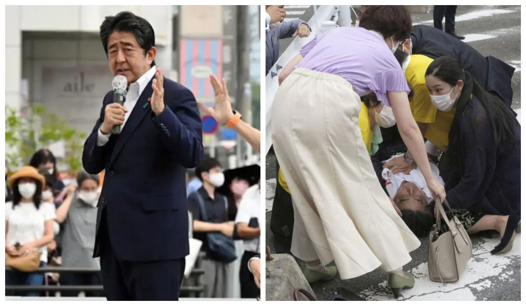Shinzo Abe en el momento en que es abatido en Japón.