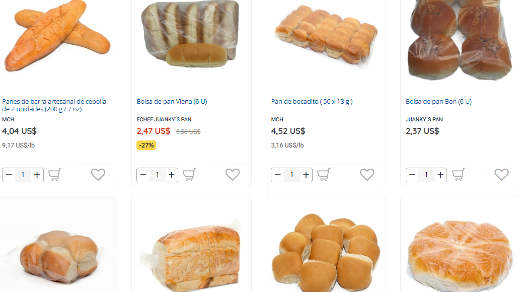 Algunas de las ofertas de pan que se encuentran en las tiendas virtuales cubanas.