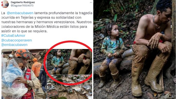 Captura de pantalla del tuit del embajador de Cuba en Venezuela, Dagoberto Rodríguez, y la foto del artículo en The New York Times.