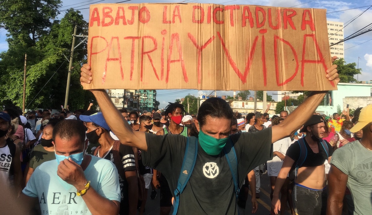 Manifestantes el 11J en La Habana.