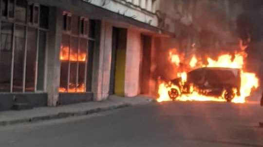 El vehículo que explotó en Centro Habana.