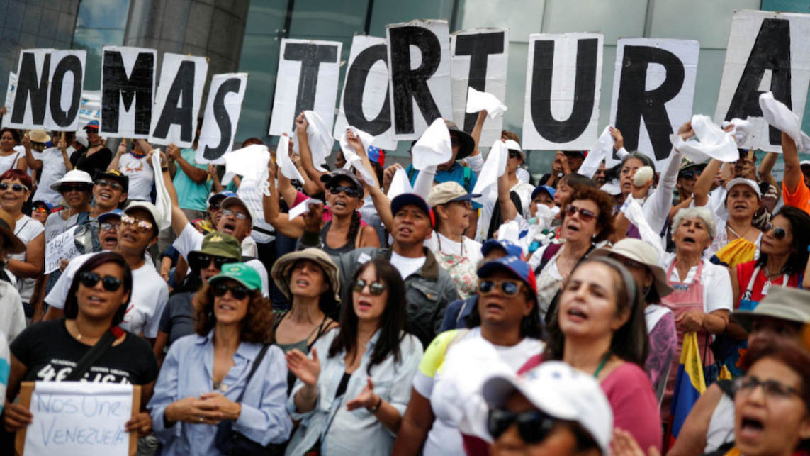 Manifestación contra las torturas del régimen en Caracas, 2019.