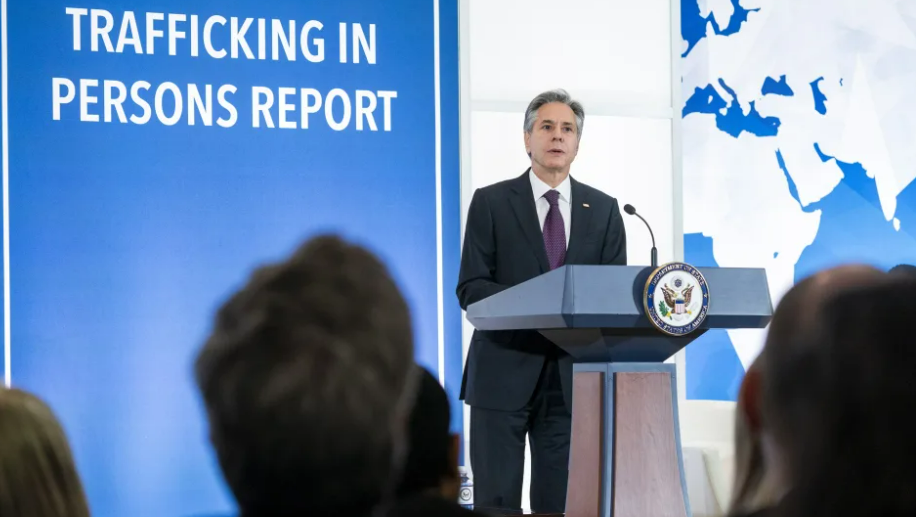El secretario de Estado de EEUU, Antony Blinken, al presentar el informe sobre tráta de personas.
