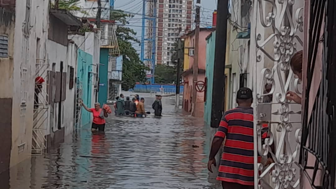 Inundación provocada por las precipitaciones en el oriente de Cuba.