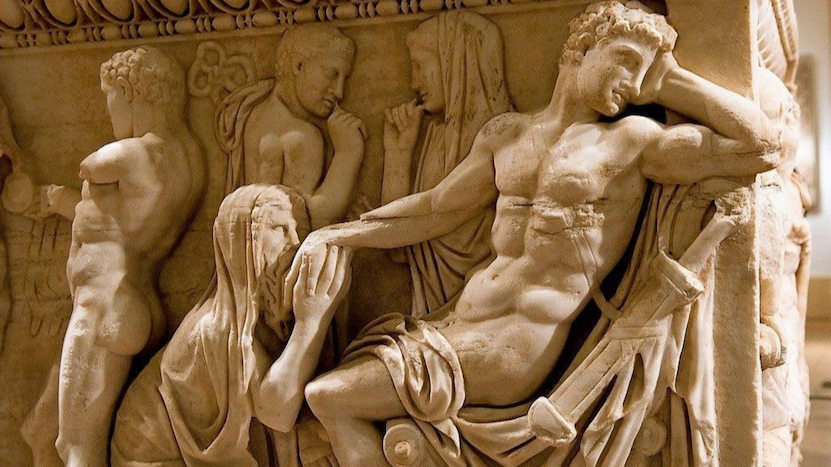 'Príamo reclama a Aquiles el cadáver de Héctor', mármol romano del siglo II DNE.
