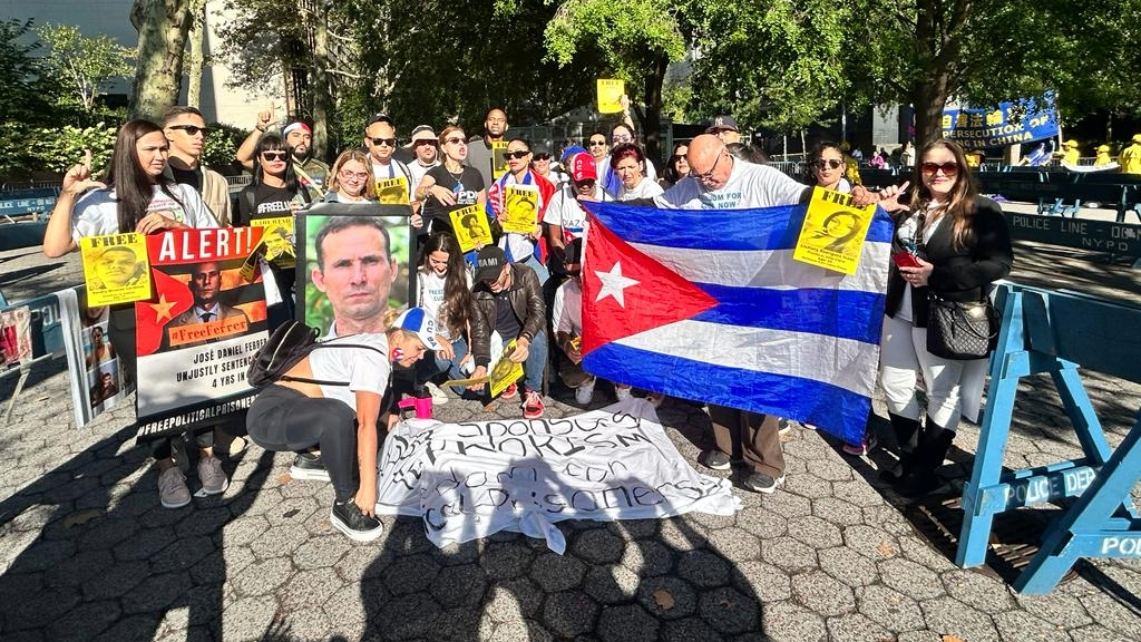 Manifestación en Nueva York contra la presencia de Díaz-Canel en la ONU. 