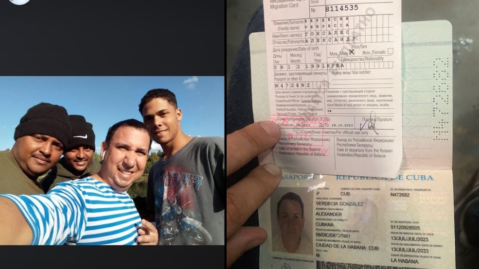Mercenarios cubanos contratados por el Ejército ruso y su pasaporte y boleta de ingreso aduanal a ese país.