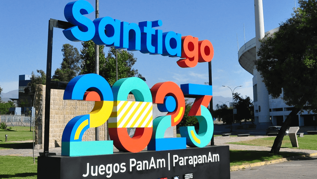 Valla promocional de los Juegos Panamericanos de Santiago 2023.