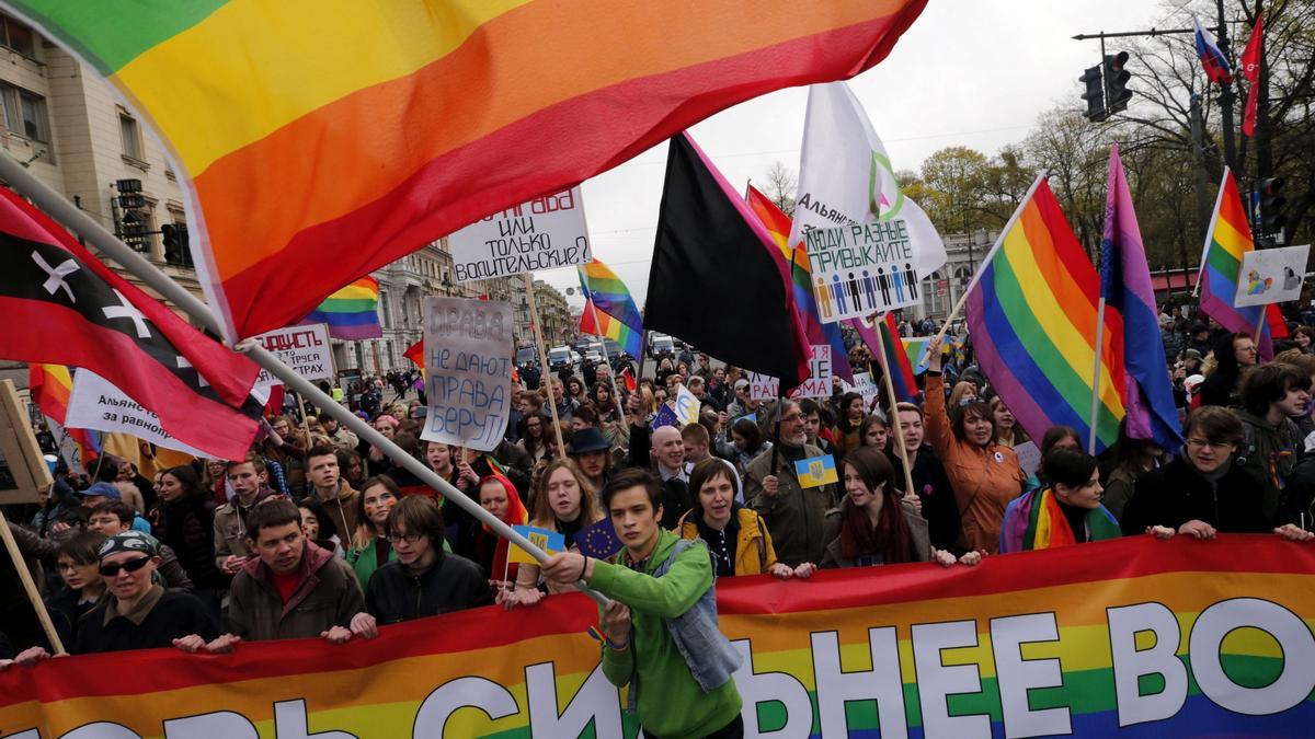 Manifestación del colectivo LGBT en San Petersburgo.