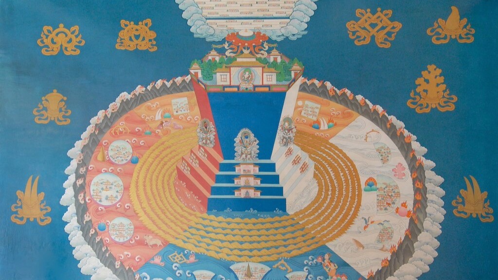 Mural del monasterio Pal Karma Zurmang Shedrup, en Sikkim, India.