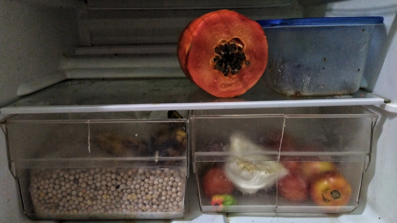 Interior del refrigerador de una familia cubana.