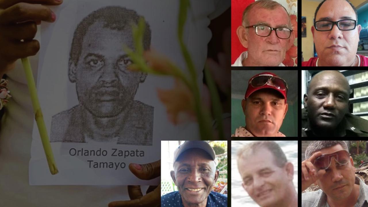 Rostros de siete de los ocho verdugos del preso político cubano Orlando Zapata Tamayo.